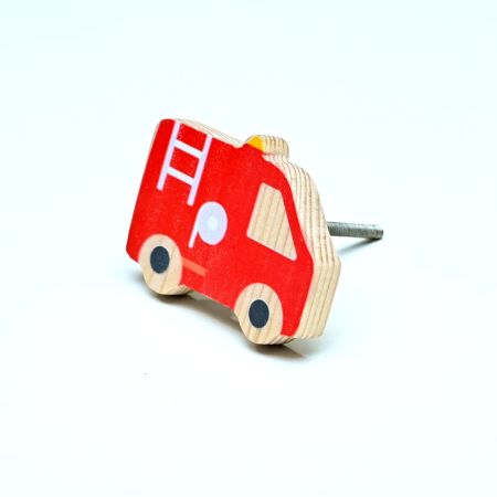 Handmade Pine Wood Fire Truck Knob for Kids Furniture